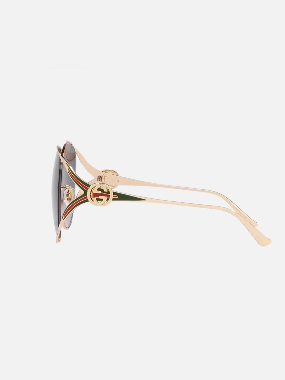 Gucci Gold Frame Sunglasses with Gray Lenses and Green-Red Temple Accents - Picture 3 of 7